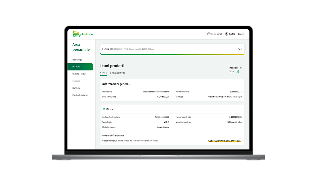 Immagine della pagina “I tuoi prodotti”.